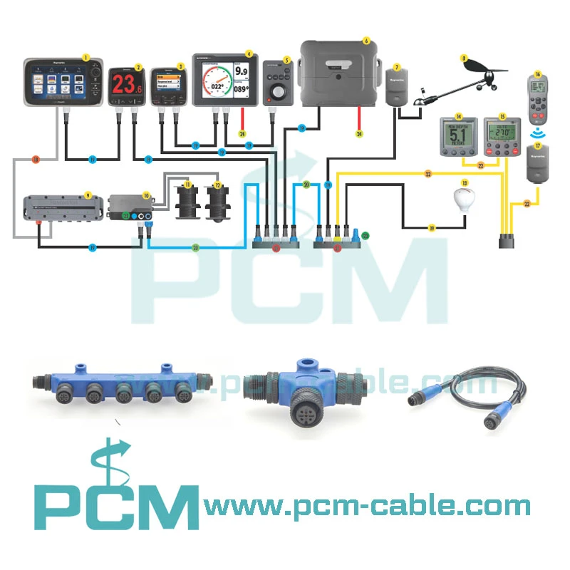 M12 cables and connectors for Raymarine SeaTalkNG M12 cables and connectors for Raymarine SeaTalkNG