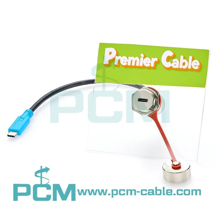 IP67 Waterproof USB Type C Male to Female Front Mount Receptacle Overmolded Cable
