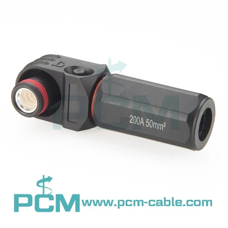 Energy Battery Storage Connector 200A Plug Right Angled 50mm2 Unshielded Cable 8mm Black
