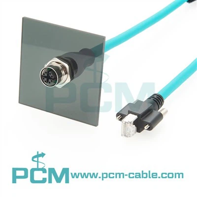 M12 X -Code zu RJ45 Cat6a Industrial High Flex Kabel Panel Mount Design